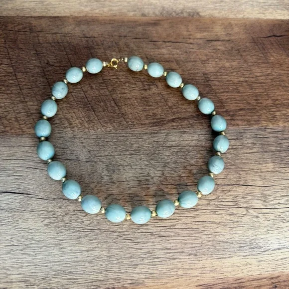 Pale Blue Large Bead Choker Necklace Lightweight Faux Pearl Betty Rubble - Picture 6 of 10